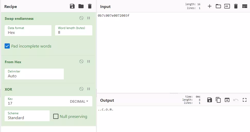 T8 Cyberchef XOR 17 recipe