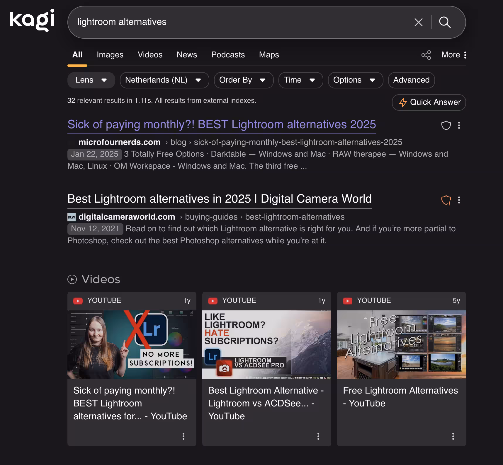 Kagi Small Web results